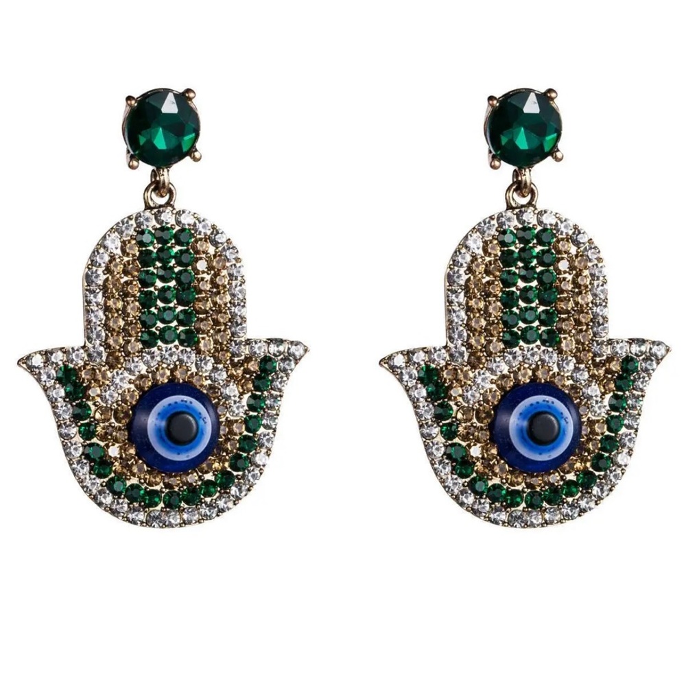 Green Rhinestone Cluster Earrings - Picture 1 of 10
